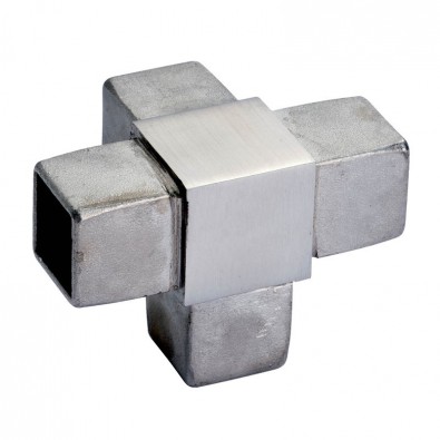 Raccord à 90 degrés 4 départs en inox 316 brossé section 30 x 30 mm