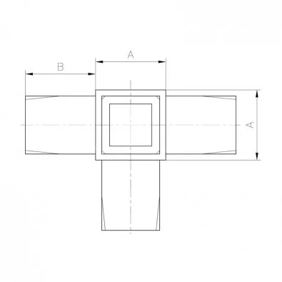 Raccord à 90 degrés 4 départs en inox 316 brossé section 30 x 30 mm Raccord à 90 degrés 4 départs en inox 316 brossé section 30 x 30 mm