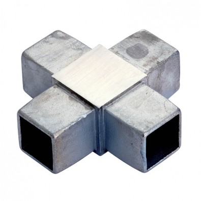 Raccord à 90 degrés 4 départs en inox 316 brossé section 25 x 25 mm