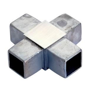 Raccord à 90 degrés  4 départs en inox 316 brossé section 40 x 40 mm