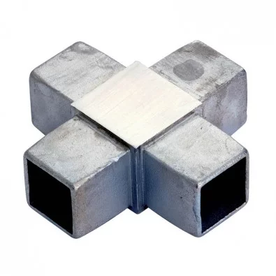Raccord à 90 degrés 4 départs en inox 316 brossé section 40 x 40 mm
