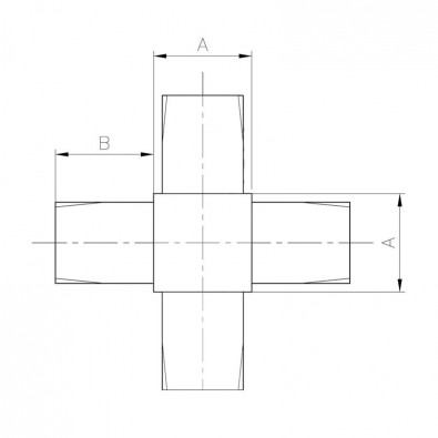 Raccord à 90 degrés 4 départs en inox 316 brossé section 40 x 40 mm Raccord à 90 degrés 4 départs en inox 316 brossé section 40 x 40 mm