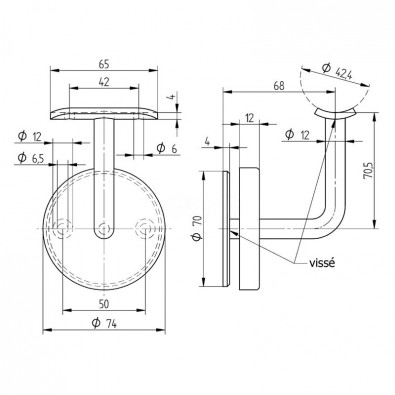 Support mural de main courante ø42,4 mm inox 304 poli miroir et cache Support mural de main courante ø42,4 mm inox 304 poli miroir et cache