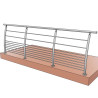Vue 3D d'ensemble avec le poteau de Départ Gauche design Pont de Bateau de garde corps inox 304 brossé 9 barres française
