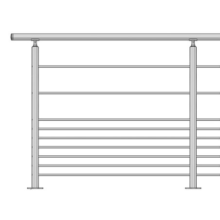 Vue de face du poteau de Départ Gauche design Pont de Bateau de garde corps inox 304 brossé 9 barres française