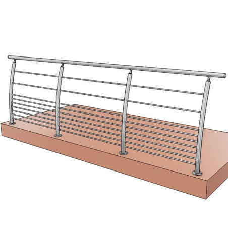 Vue 3D de garde corps avec le poteau de Milieu design Pont de Bateau de garde corps inox 304 brossé 9 barres française