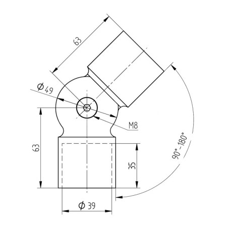 Coude orientable en inox brossé de 90 à 180° pour main courante bois