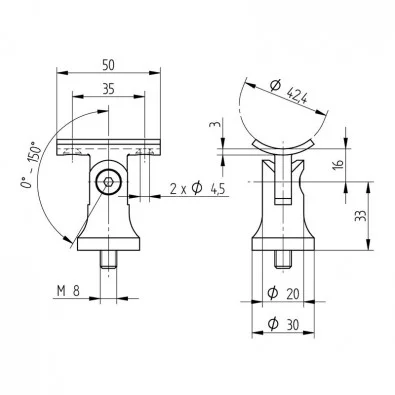 Support de main courante 42,4mm orientable poteau au choix inox 304 Support de main courante 42,4mm orientable poteau au choix inox 304