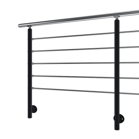 Garde corps de terrasse poteaux laqués et inox, 5 barres à l'anglaise, plusieurs coloris