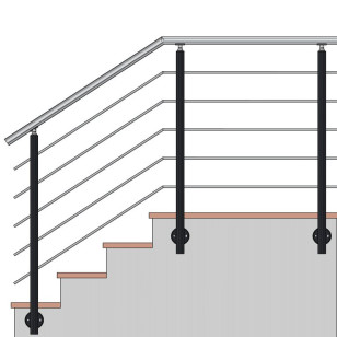 Garde corps de terrasse poteaux laqués et inox, 5 barres à l'anglaise, plusieurs coloris