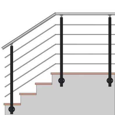Garde corps de terrasse poteaux laqués et inox, 5 barres à l'anglaise, plusieurs coloris