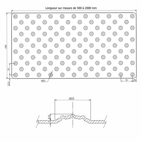 Dalle podotactile SUR MESURE, bande d'éveil à la vigilance en INOX BROSSE