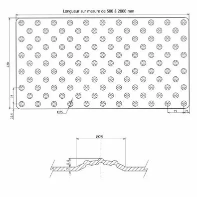 Dalle podotactile SUR MESURE, bande d'éveil à la vigilanceen aluminium JAUNE OR Dalle podotactile SUR MESURE, bande d'éveil à la vigilanceen aluminium JAUNE OR