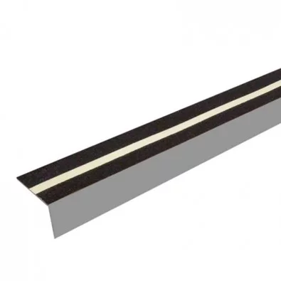 Nez de marche alu pour escalier intérieur bande antidérapante et phosphorescente, longueur 2 mètres