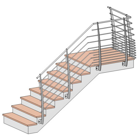 Rambarde acier à l'anglaise terrasse ou balcon acier design en kit avec 11 lisses et main courante
