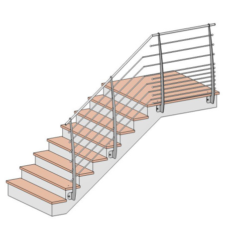Garde corps acier à l'anglaise terrasse ou balcon acier design en kit avec 11 lisses et main courante