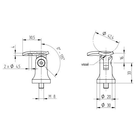 Support d'angle 42,4mm orientable poteau au choix inox 304 brossé