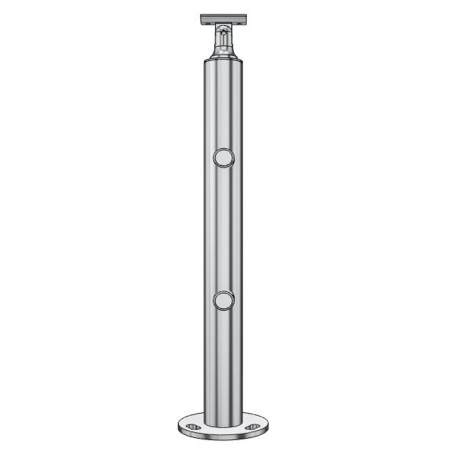 Vue du poteau de garde corps muret 2 lisses à la française - inox 316