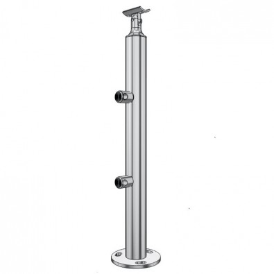 Poteau de garde corps muret 2 lisses à la française - inox 316