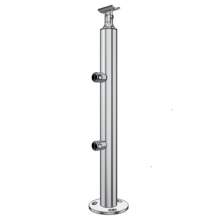 Poteau de garde corps muret 2 lisses à la française - inox 316