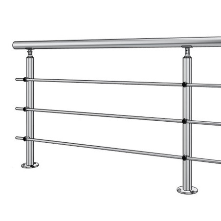 Vue perspective avec poteau de garde corps muret 3 lisses à la française - inox 316