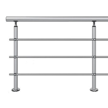 Vue du garde corps avec poteau de garde corps muret 3 lisses à la française - inox 316