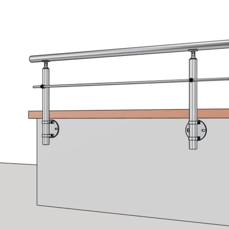 Poteau de garde corps muret 1 lisse à l'anglaise - inox 316