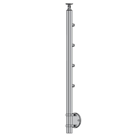 Poteau de garde corps muret 4 lisses à l'anglaise - inox 304
