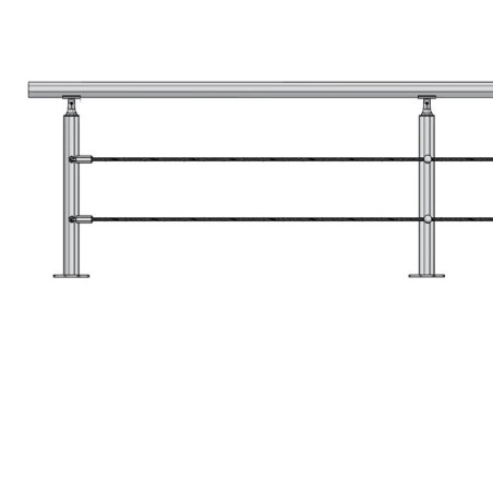 Vue du garde corps avec poteau de milieu garde corps muret 2 câbles à la française - inox 304