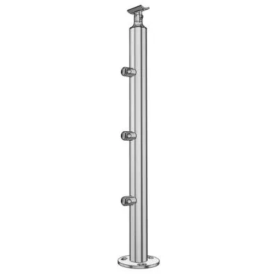 Poteau de milieu garde corps muret 3 câbles à la française - inox 304