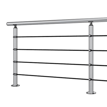 Vue perspective avec poteau de milieu garde corps muret 4 câbles à la française - inox 304