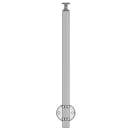 Vue avant du poteau de garde corps muret 3 lisses à l'anglaise - inox 304