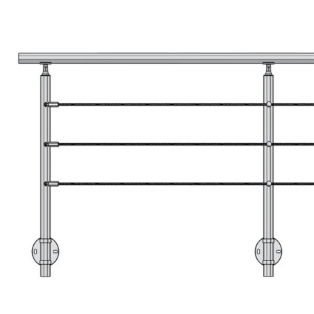 Vue du garde corps avec poteau de garde corps muret 3 lisses à l'anglaise - inox 304