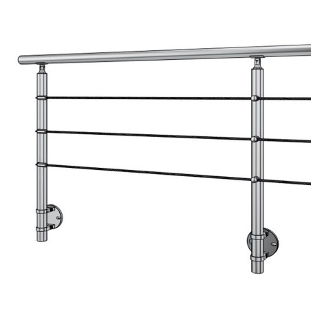 Vue perspective avec poteau de garde corps muret 3 lisses à l'anglaise - inox 304