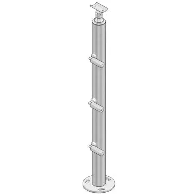 Poteau de départ garde corps muret 3 câbles à la française avec tendeurs - inox 316