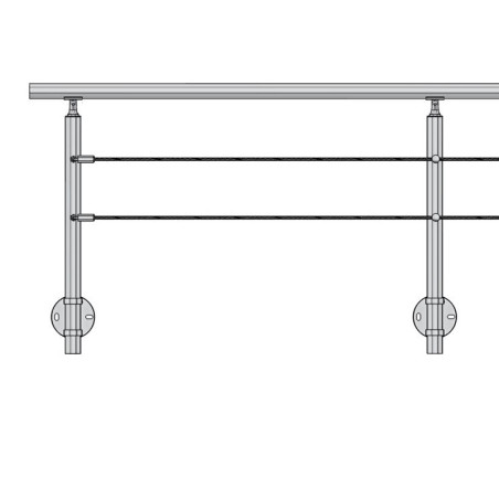 Vue du garde corps avec poteau de départ garde corps muret 2 câbles à l'anglaise avec tendeurs - inox 304
