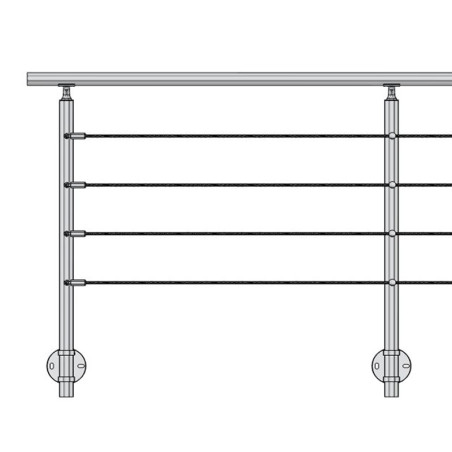 Vue du garde corps avec poteau de départ garde corps muret 4 câbles à l'anglaise avec tendeurs - inox 316