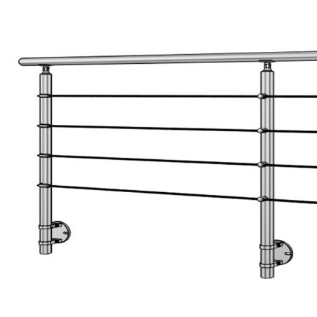 Vue perspective avec poteau de départ garde corps muret 4 câbles à l'anglaise avec tendeurs - inox 316