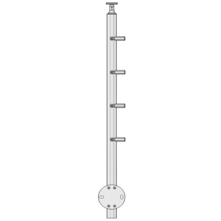 Vue arrière du poteau de départ garde corps muret 4 câbles à l'anglaise avec tendeurs - inox 316