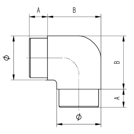 Coude à 90° mâle-mâle en inox 304 brossé 33,7 mm angle droit arrondi
