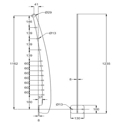 Poteau design contemporain de garde corps acier pont de bateau à l'anglaise 11 lisses mm tranche de dalle 275 mm et plus Poteau design contemporain de garde corps acier pont de bateau à l'anglaise 11 lisses mm tranche de dalle 275 mm et plus