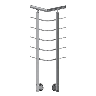 Kit angle à 90° Garde Corps Inox 304 SUR MESURE,  2 poteaux, 5 coudes pour cable et 1 pour main courante +15 cm platine à collie
