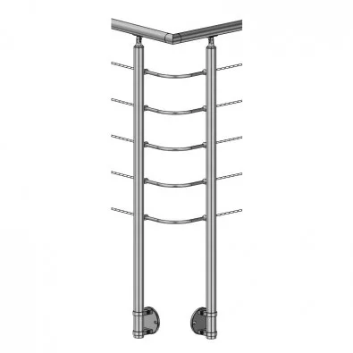 Kit angle à 90° Garde Corps Inox 304 SUR MESURE, 2 poteaux, 5 coudes pour cable et 1 pour main courante +15 cm platine à collie