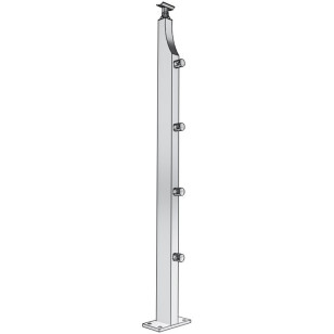 Poteau garde corps inox rectangulaire design 4 barres horizontales