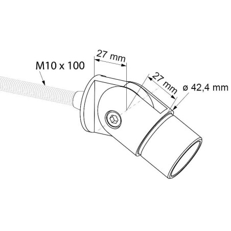 Plan coté de la platine orientable AVEC GOUPILLE fixation par scellement pour poteau garde corps escalier sur limon, inox 304 br