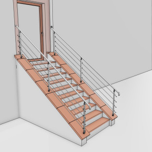 Garde corps pour muret en pente ou rampe d'accès inclinée à 5 barres en inox