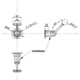 Support de main courante réglable - fixation sur débord négatif du mur