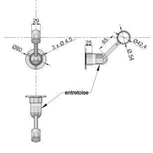 Support de main courante réglable, avec bague - fixation sur débord négatif du mur