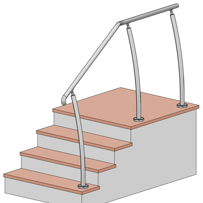 Photo d'une rampe d'escalier moderne pour l'exterieur sur poteaux cintrés, en kit, en inox