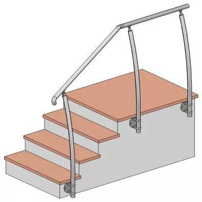 Rampe d'escalier moderne pour l'exterieur sur poteaux cintrés, en kit, en inox